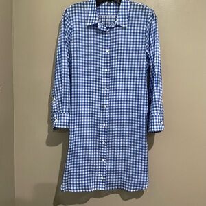 I.Crew Blue and White Gingham Shirt Dress
